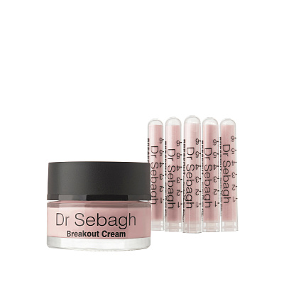 Комплекс для жирной кожи и кожи с акне. Антибактериальный порошок 5 Ампул x 1,95 гр + Крем анти-акне Dr. Sebagh 50 мл