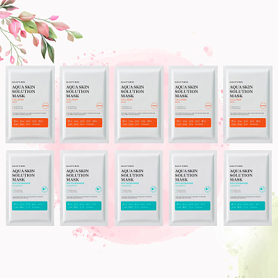 Набор Aqua Skin Solution Тканевая маска Фитокерамид (питание) 5 шт+Тканевая маска  Коллаген  (эластичность) 5шт