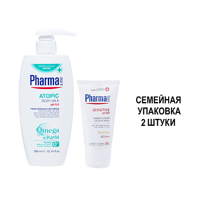 Семейный формат для ухода за чувствительной кожей: Молочко для тела + Крем для рук, 375 мл (набор из 2 шт)