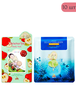 Набор Тканевая маска с Яблоком 6 шт + Гидрогелевая маска с Коллагеном 4 шт