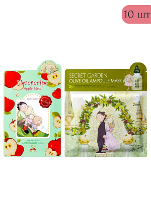 Набор Тканевая маска с Яблоком 6 шт + Двухфазная Тканевая  маска Олива 4 шт