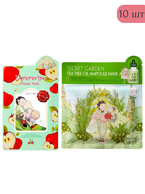 Набор Тканевая маска с Яблоком 6 шт +Тканевая  маска Чайное дерево 4 шт 