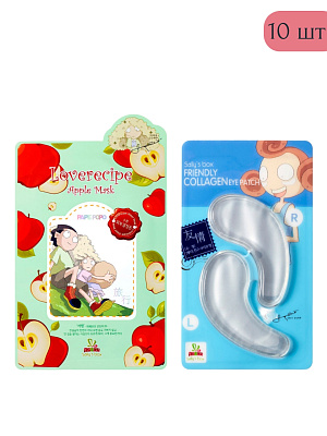 Набор Тканевая маска с Яблоком 6 шт + Гидрогелевые коллагеновые патчи для кожи вокруг глаз  4 шт