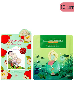 Набор Тканевая маска с Яблоком 6 шт +Гидрогелевая маска с Пантенолом 4 шт