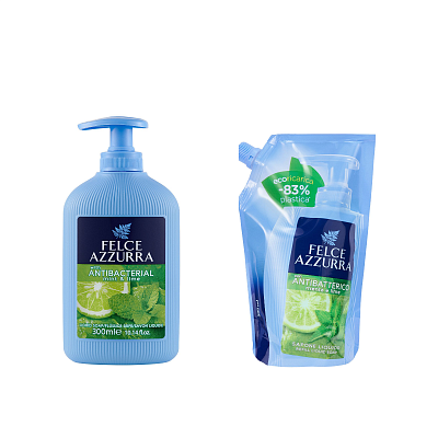 Набор жидкого антибактериального мыла Felce Azzurra "Мята и лайм" + сменный блок