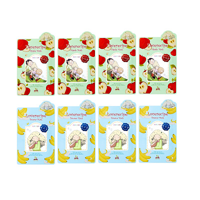 Набор Любовные Рецепты 4шт Тканевых масок с Яблоком + 4шт Тканевых масок  с Бананом