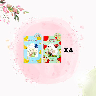 Набор Любовные Рецепты 4шт Тканевых масок с Яблоком + 4шт Тканевых масок  с Бананом