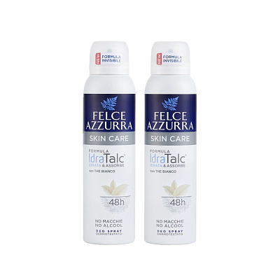 Набор FELCE AZZURRA: Дезодорант-спрей антиперспирант «Уход за кожей» с ароматом Белого чая — 2 шт. по 150 мл.